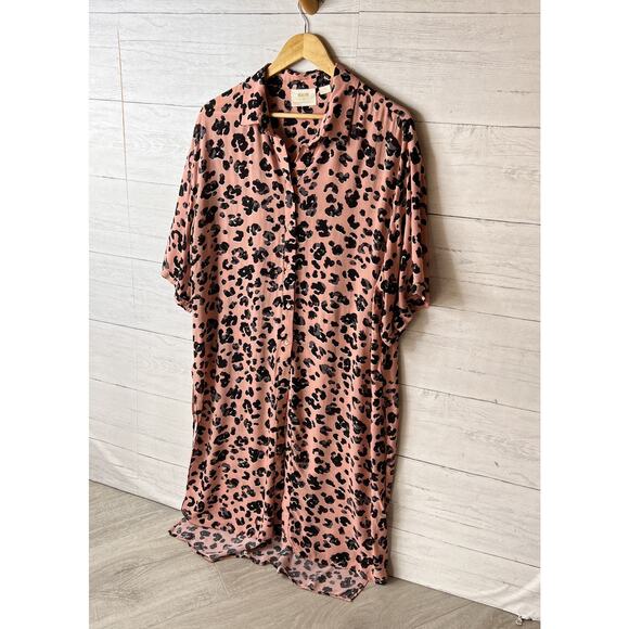 Maeve by Anthropologie Blouse Womens Size Large Pink Rita Printed Leopard Tunic - Picture 6 of 16